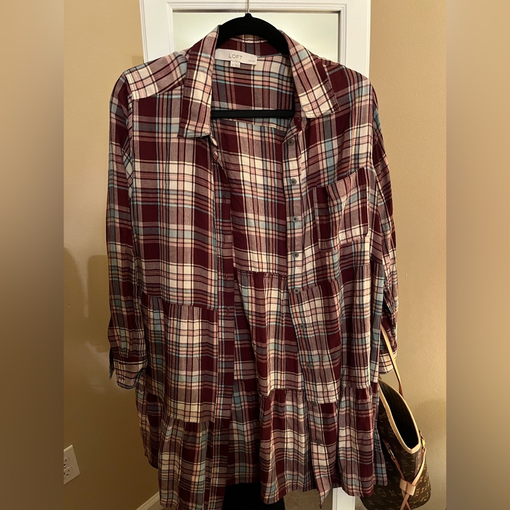 Loft button down plaid shirt dress